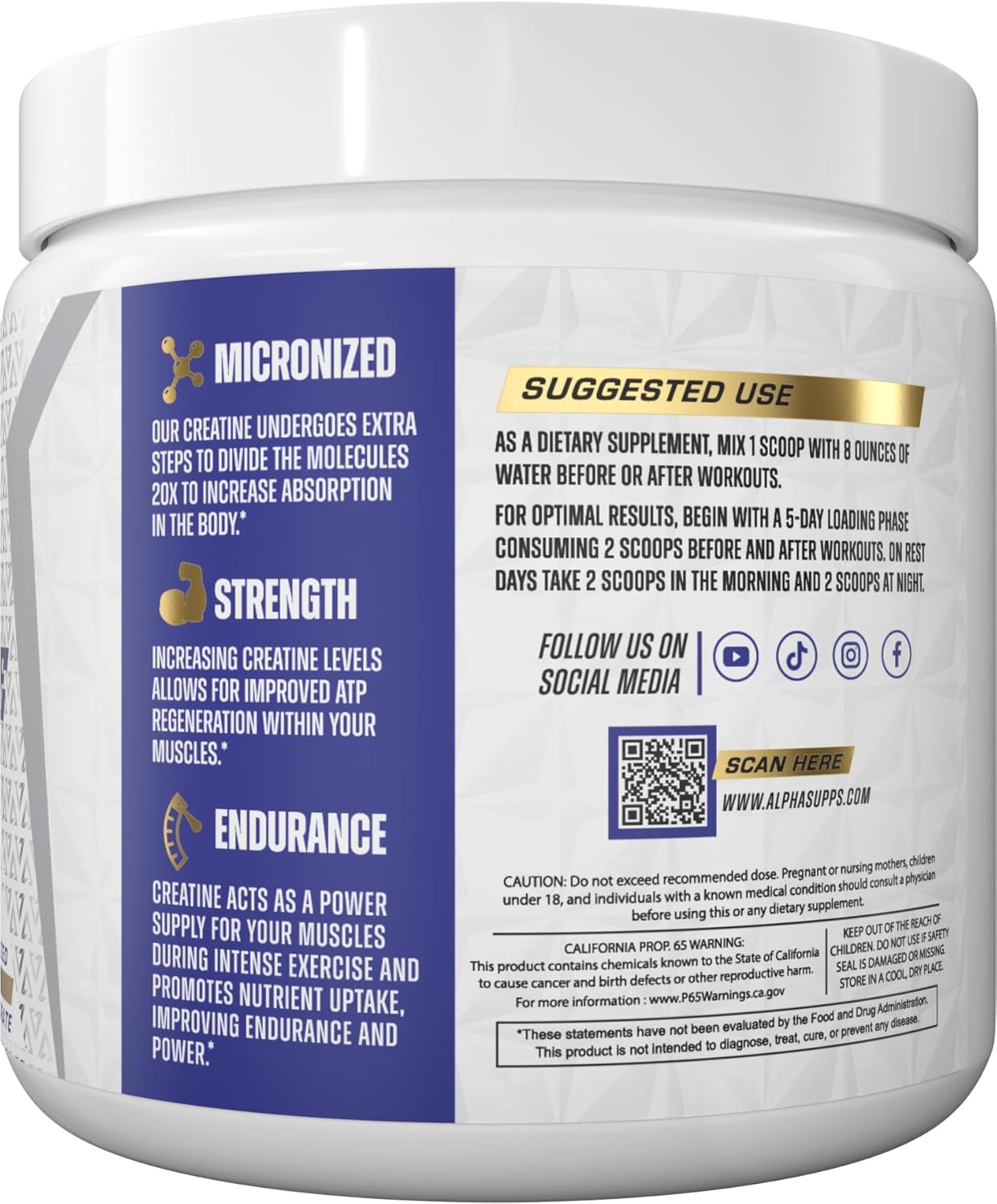 Alpha Supps Micronized Creatine Monohydrate Powder - 300g, 60 Servings, Unflavored - Supports Muscle Gain for Men & Women