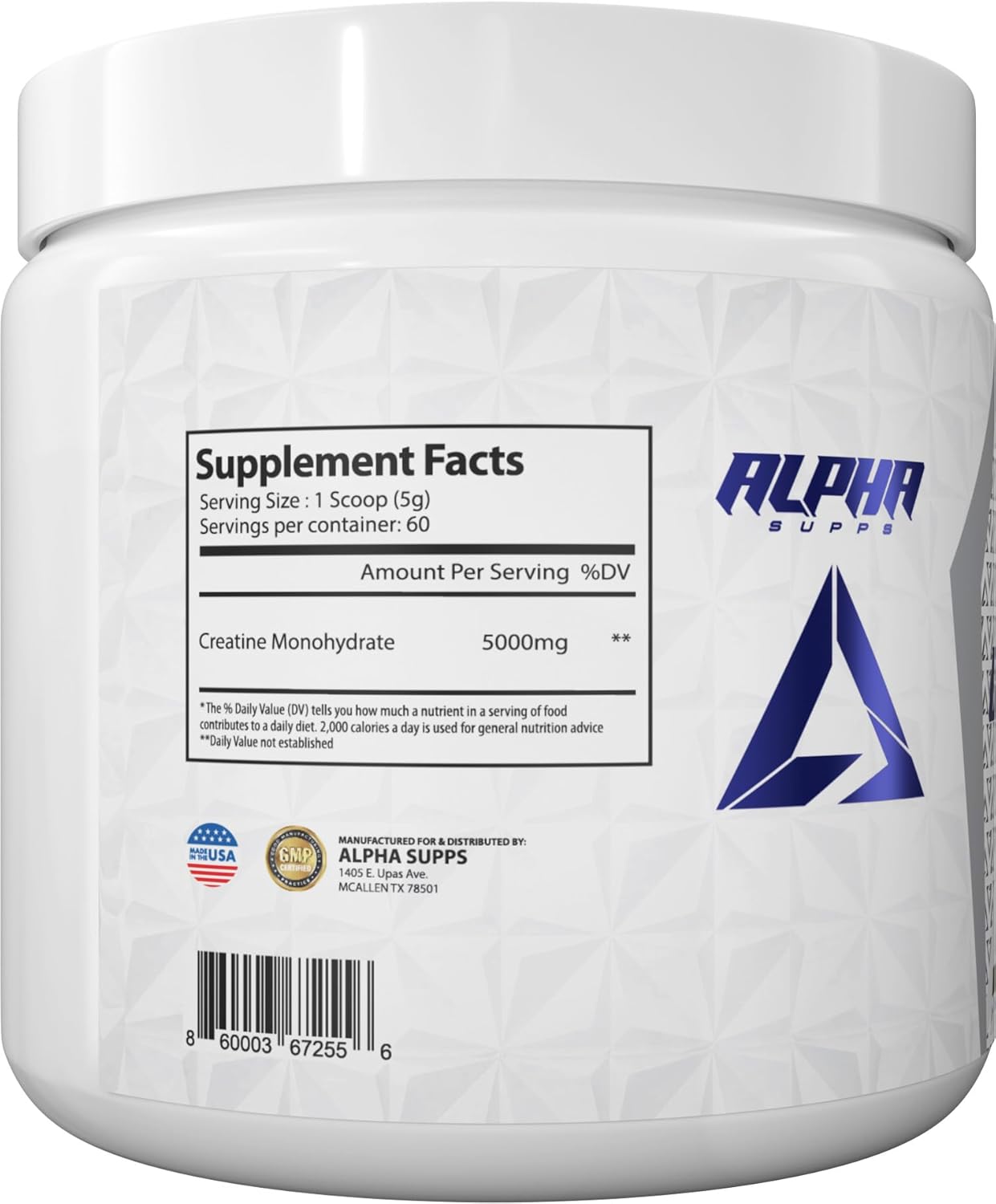 Alpha Supps Micronized Creatine Monohydrate Powder - 300g, 60 Servings, Unflavored - Supports Muscle Gain for Men & Women