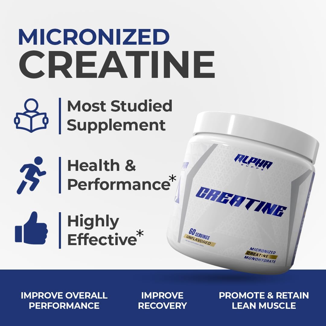 Alpha Supps Micronized Creatine Monohydrate Powder - 300g, 60 Servings, Unflavored - Supports Muscle Gain for Men & Women