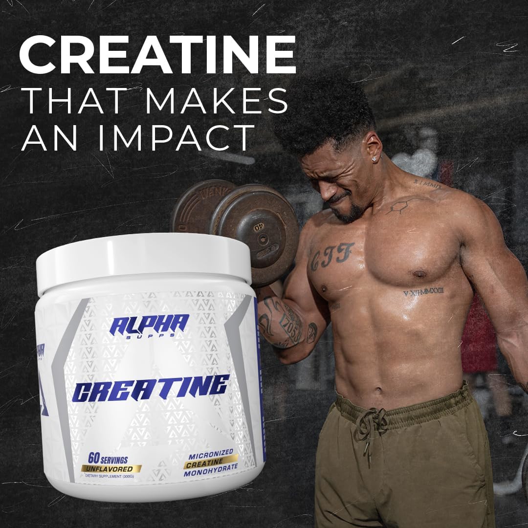 Alpha Supps Micronized Creatine Monohydrate Powder - 300g, 60 Servings, Unflavored - Supports Muscle Gain for Men & Women