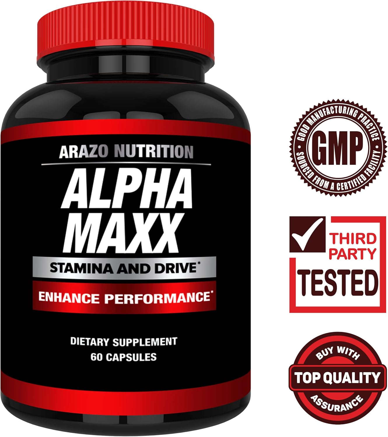 Alphamaxx Health Supplement - Ginseng, Muira Puama, Tribulus - 60 Herbal Pills by Arazo Nutrition