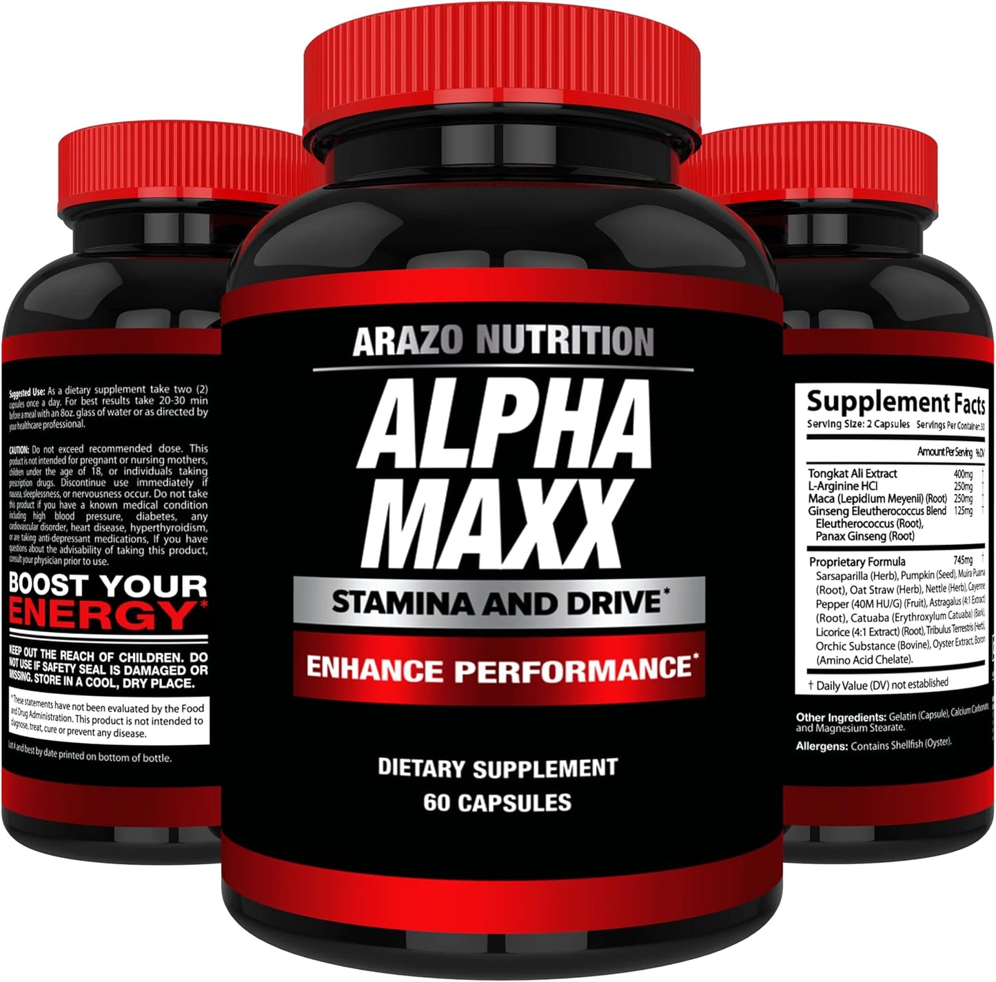 Alphamaxx Health Supplement - Ginseng, Muira Puama, Tribulus - 60 Herbal Pills by Arazo Nutrition