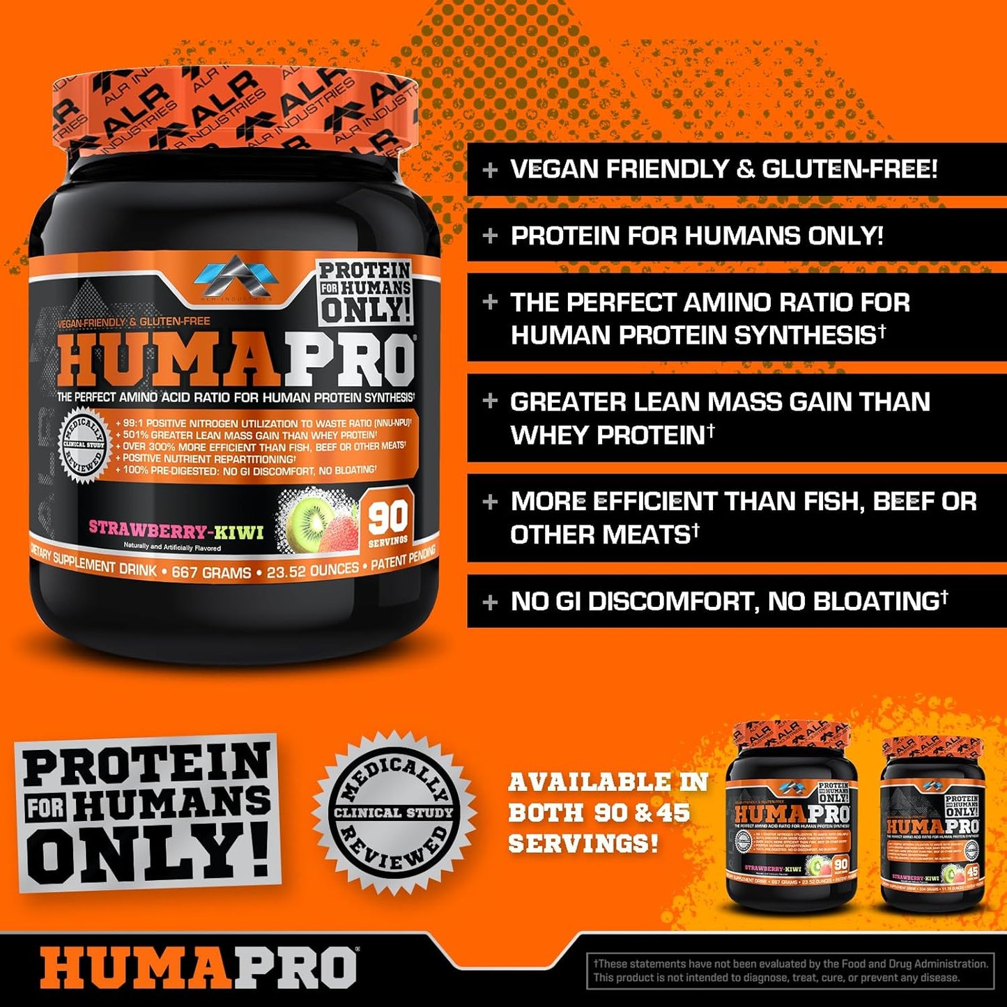 ALR Industries Humapro: Amino Acid Protein Matrix 667g (Strawberry Kiwi) - Vegan & Gluten Free for Lean Muscle Growth