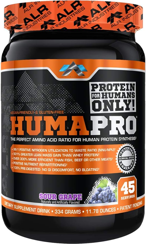ALR Industries Humapro Amino Acids Protein Matrix | 99% Utilization for Lean Muscle | Vegan, Gluten Free | 334g/45 Servings Sour Grape Flavor