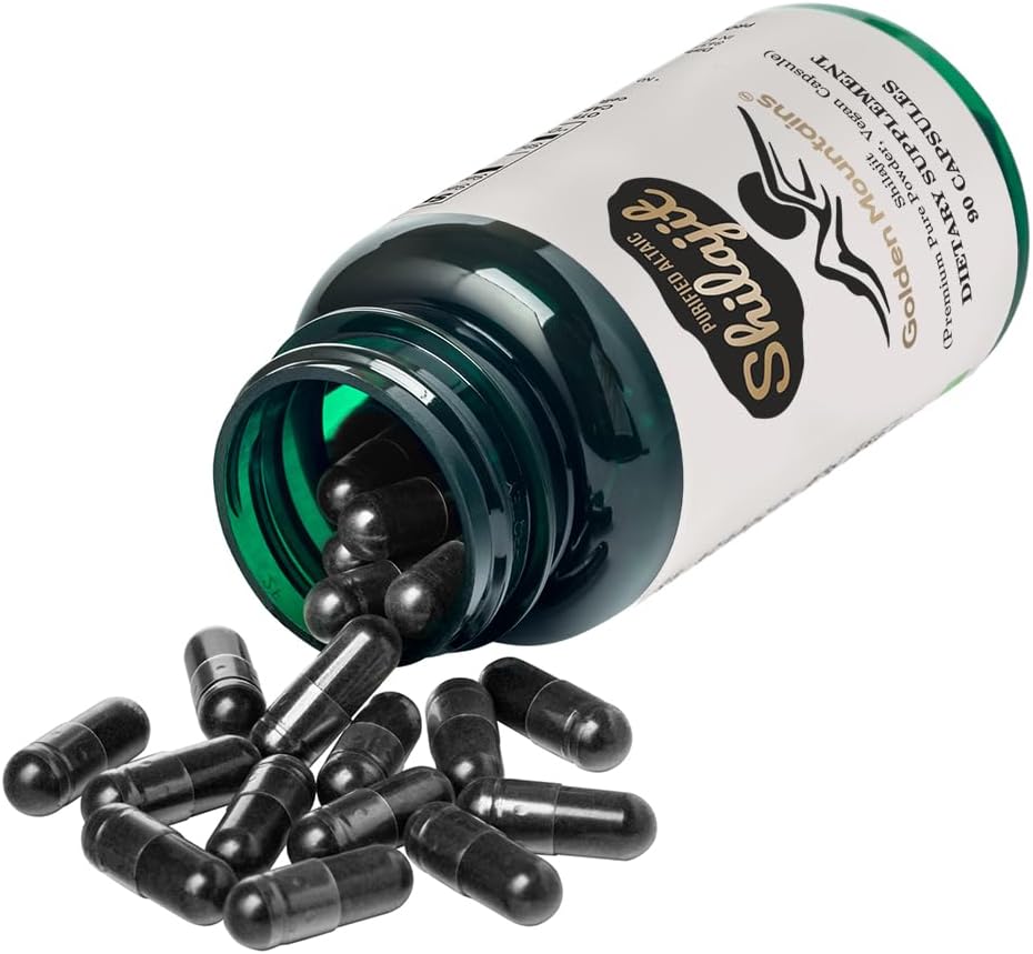 Altai Shilajit Golden Mountains Capsules 500mg - 90 Count Vegan Pure Supplement with Premium Trace Minerals