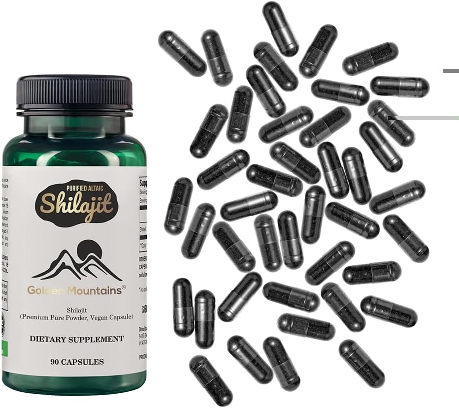 Altai Shilajit Golden Mountains Capsules 500mg - 90 Count Vegan Pure Supplement with Premium Trace Minerals