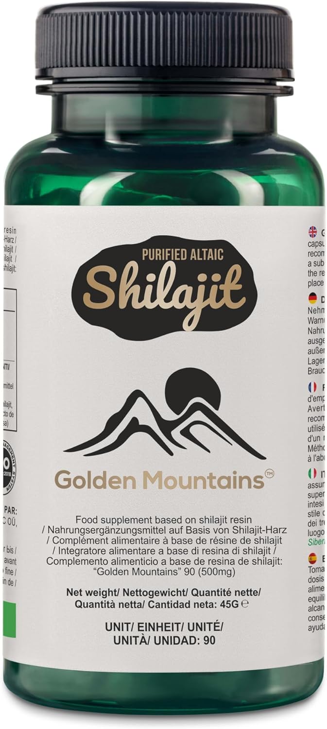 Altai Shilajit Golden Mountains Capsules 500mg - 90 Count Vegan Pure Supplement with Premium Trace Minerals
