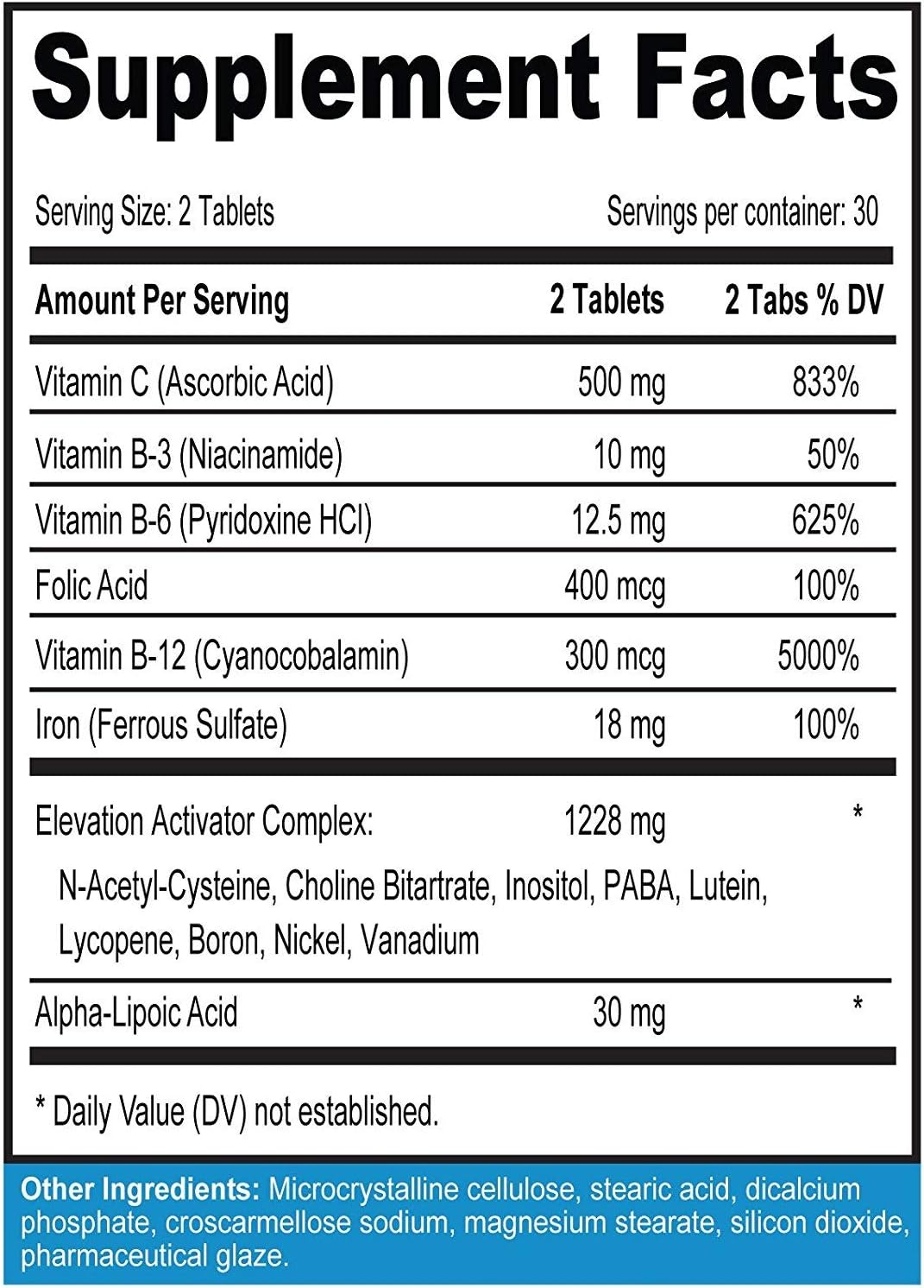 Altitude Boost Tablets for Increased VO2 Max and Endurance with Alpha Lipoic Acid, Iron, and Vitamin B12