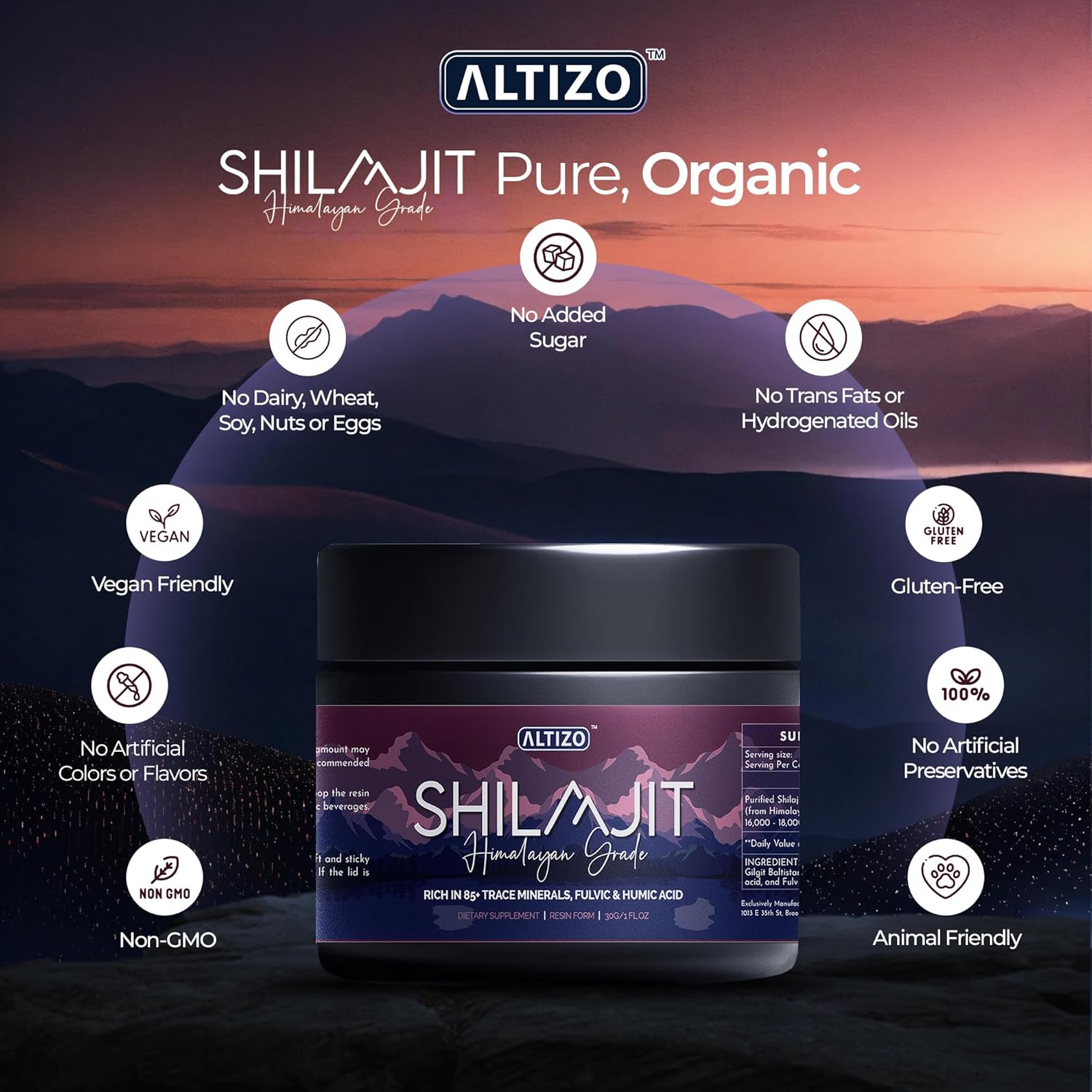Altizo Shilajit Pure Himalayan Organic Resin - Natural Shilajit Resin with High Potency Fulvic Acid & 85 Trace Minerals - Energy Booster & Immune Support Supplement - 500mg - Lab Tested & Includes Spoon