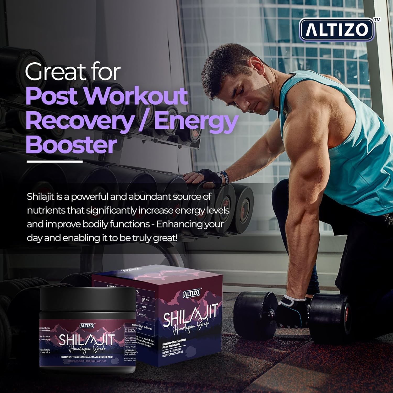 Altizo Shilajit Pure Himalayan Organic Resin - Natural Shilajit Resin with High Potency Fulvic Acid & 85 Trace Minerals - Energy Booster & Immune Support Supplement - 500mg - Lab Tested & Includes Spoon