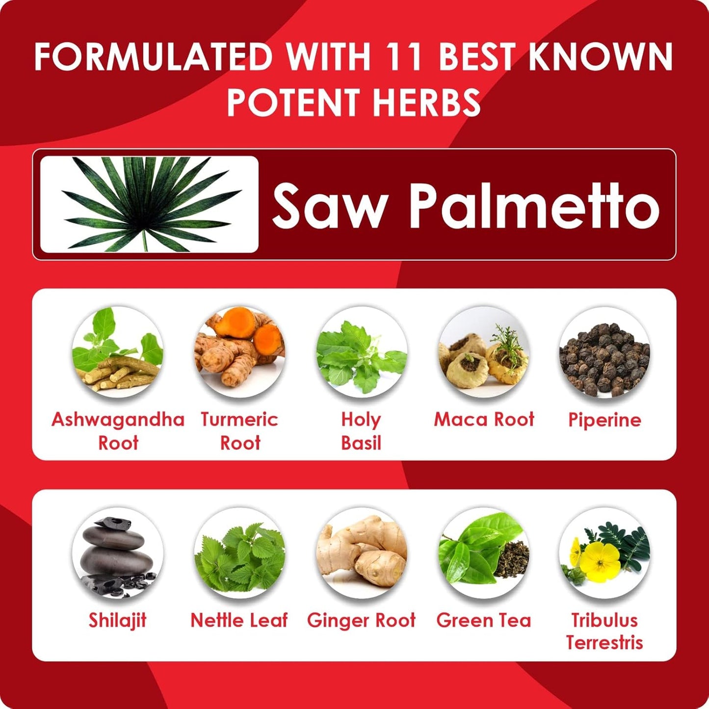 AMALTH Premium Saw Palmetto Capsule with Ashwagandha, Tribulus, Ginger, Maca, Holy Basil for Prostate - 90 Capsules