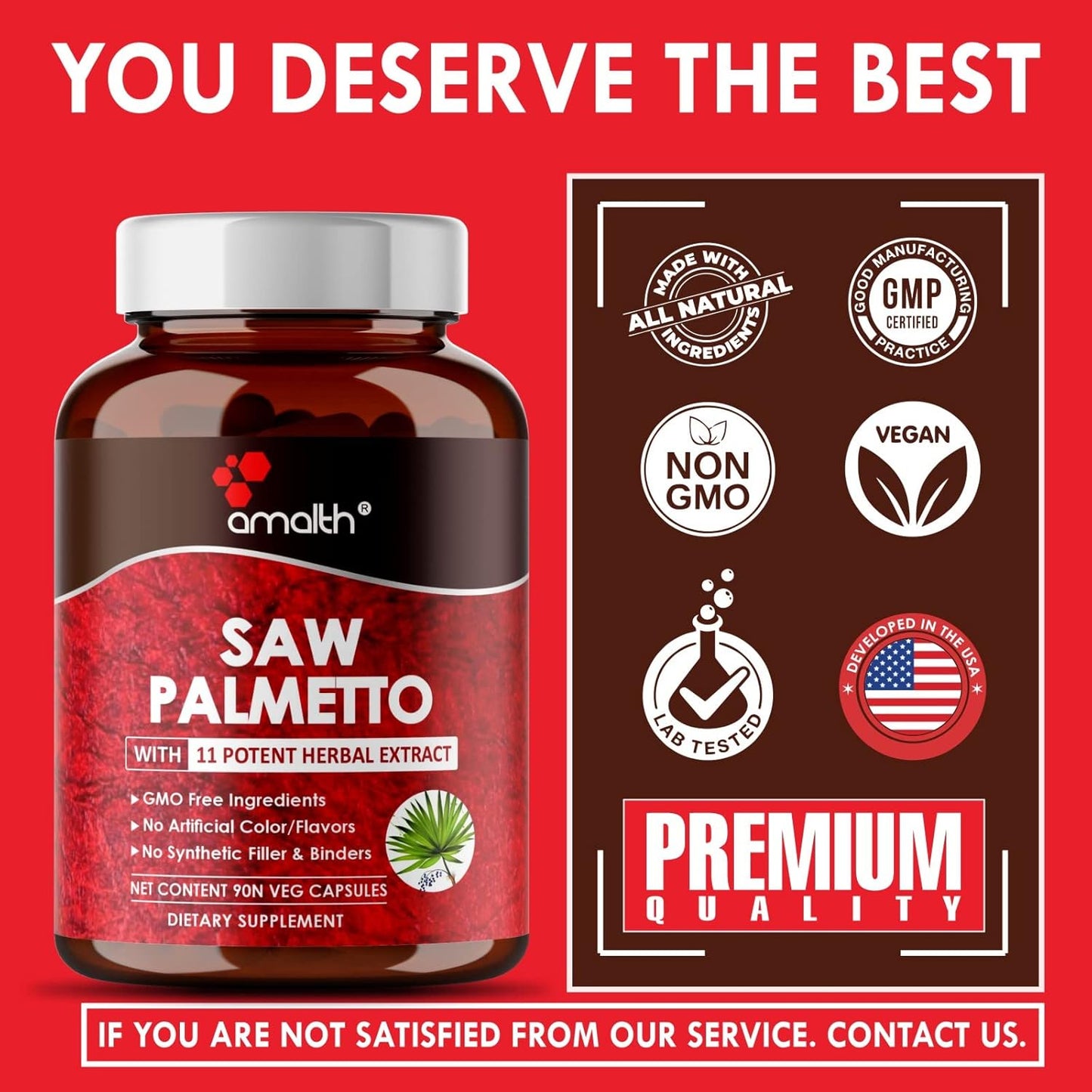 AMALTH Premium Saw Palmetto Capsule with Ashwagandha, Tribulus, Ginger, Maca, Holy Basil for Prostate - 90 Capsules