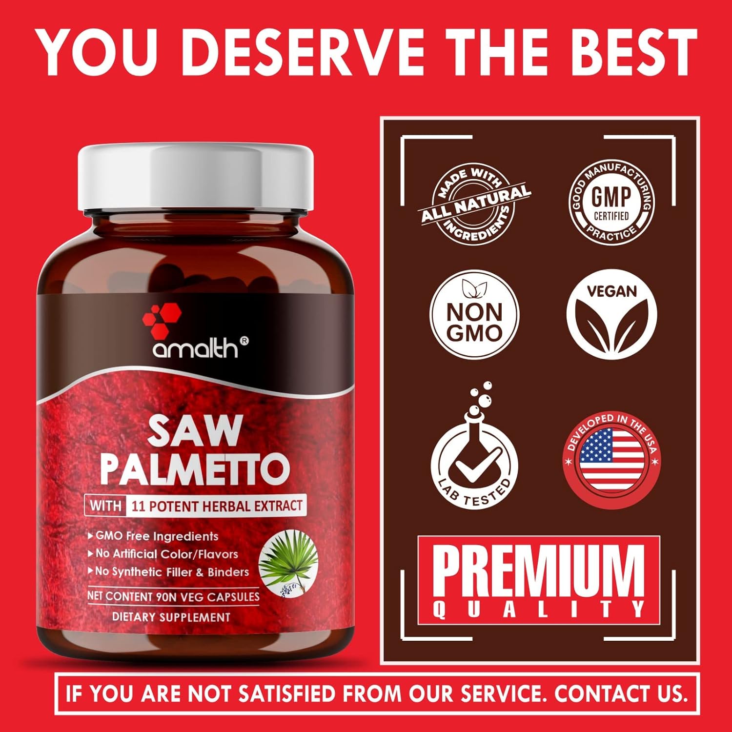 AMALTH Premium Saw Palmetto Capsule with Ashwagandha, Tribulus, Ginger, Maca, Holy Basil for Prostate - 90 Capsules