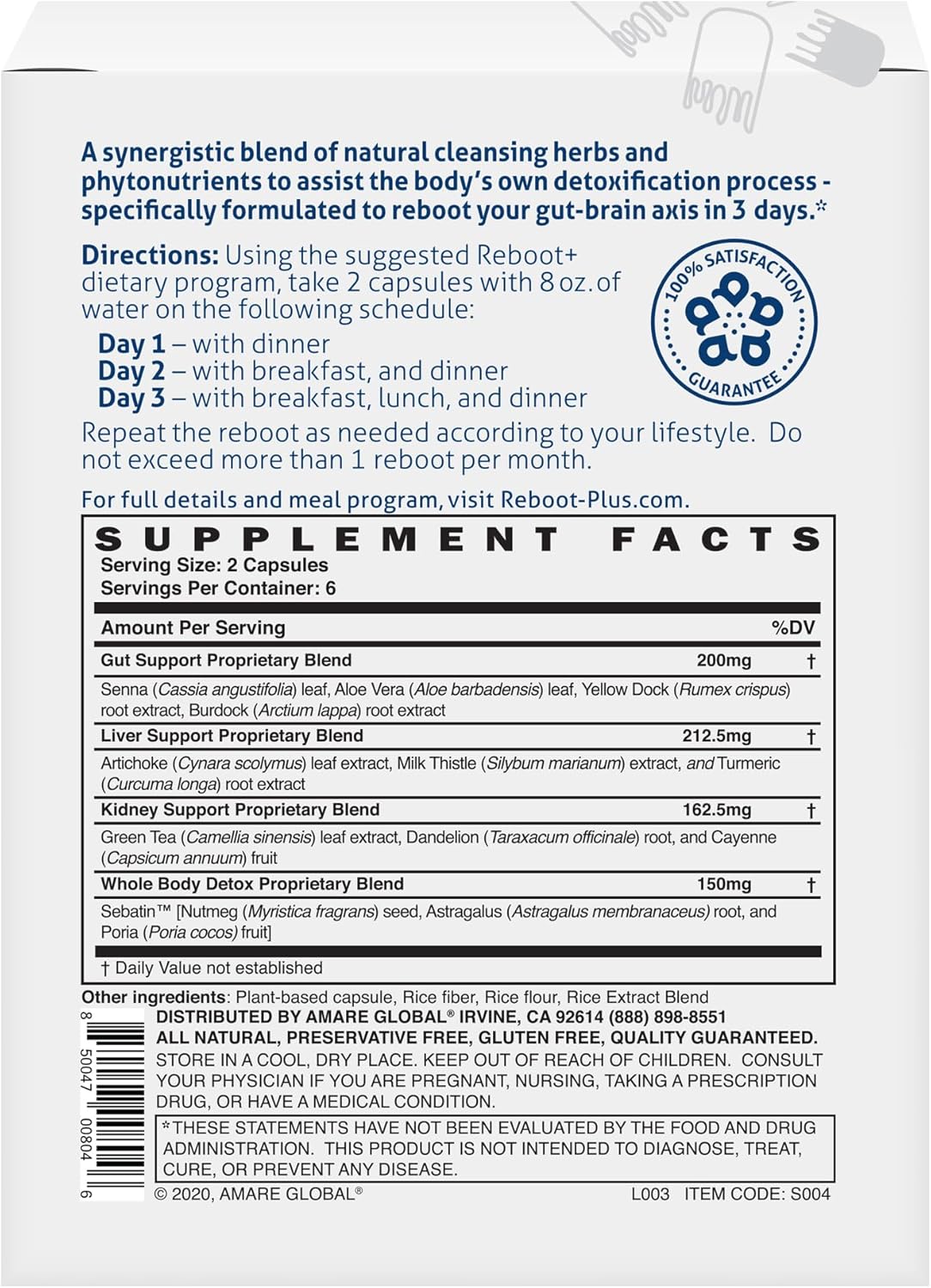 Amare Global Reboot+ Gut Brain Reset System - 3 Day Supply, 12 Capsules