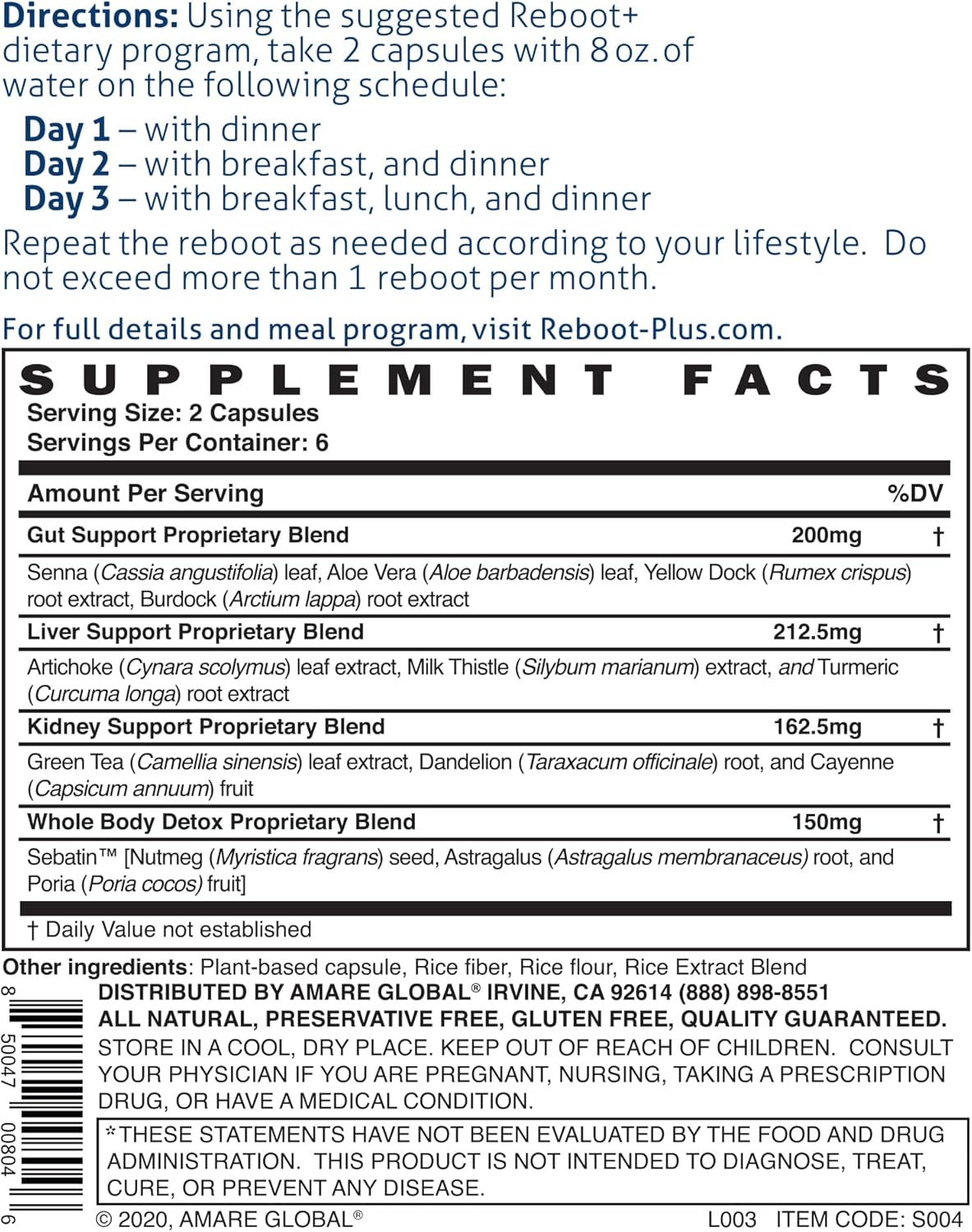 Amare Global Reboot+ Gut Brain Reset System - 3 Day Supply, 12 Capsules