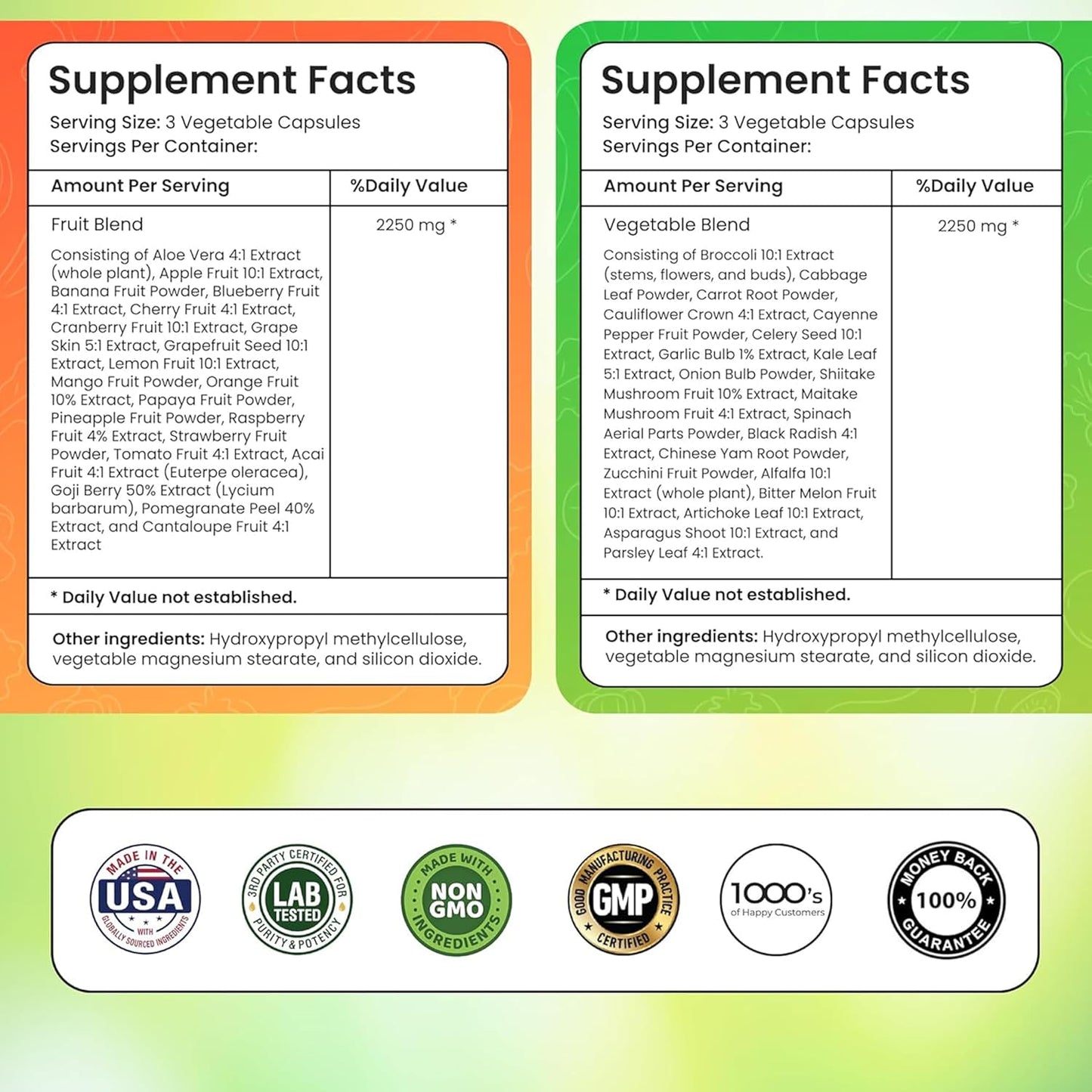 Amatec Life Fruit and Vegetable Supplements - 70 Fruits & Veggies for Men & Women - Natural Superfood Capsules for Dietary Balance - 120 Capsules