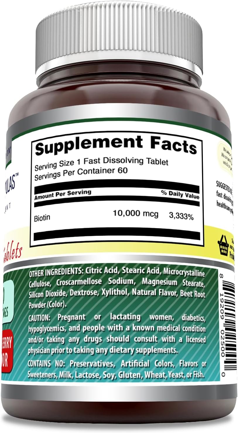Amazing Formulas Biotin 10,000 mcg Fast Dissolve Tablets - Non-GMO Gluten Free Supplement - Made in USA - Strawberry Flavor - 60 Count