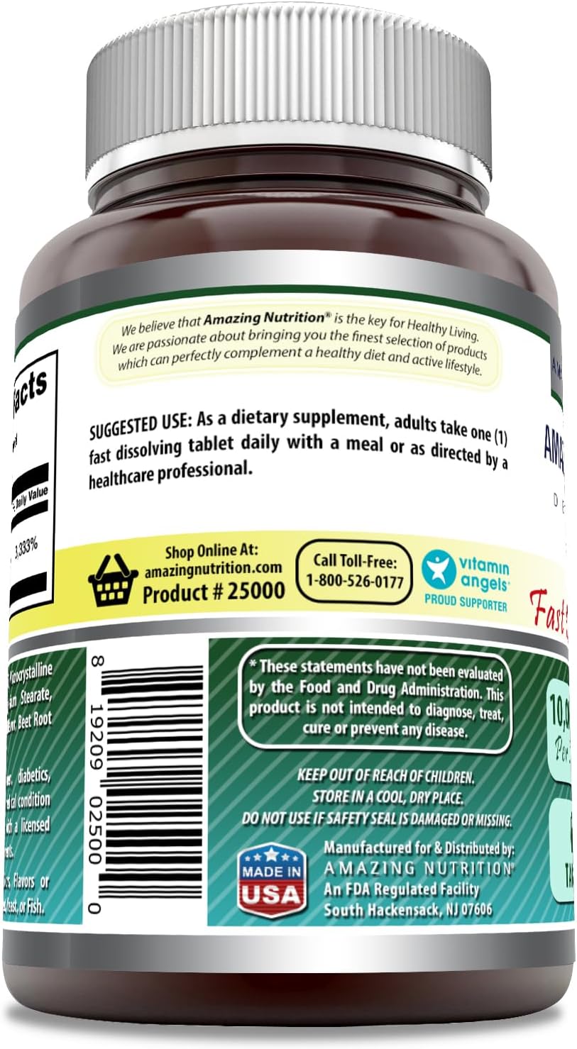 Amazing Formulas Biotin 10,000 mcg Fast Dissolve Tablets - Non-GMO Gluten Free Supplement - Made in USA - Strawberry Flavor - 60 Count