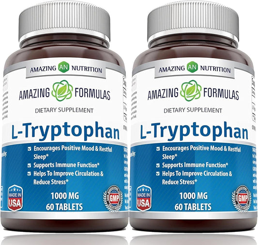 Amazing Formulas L-Tryptophan 1000mg Tablets Supplement | Non-GMO | Gluten Free | Made in USA | 120 Count