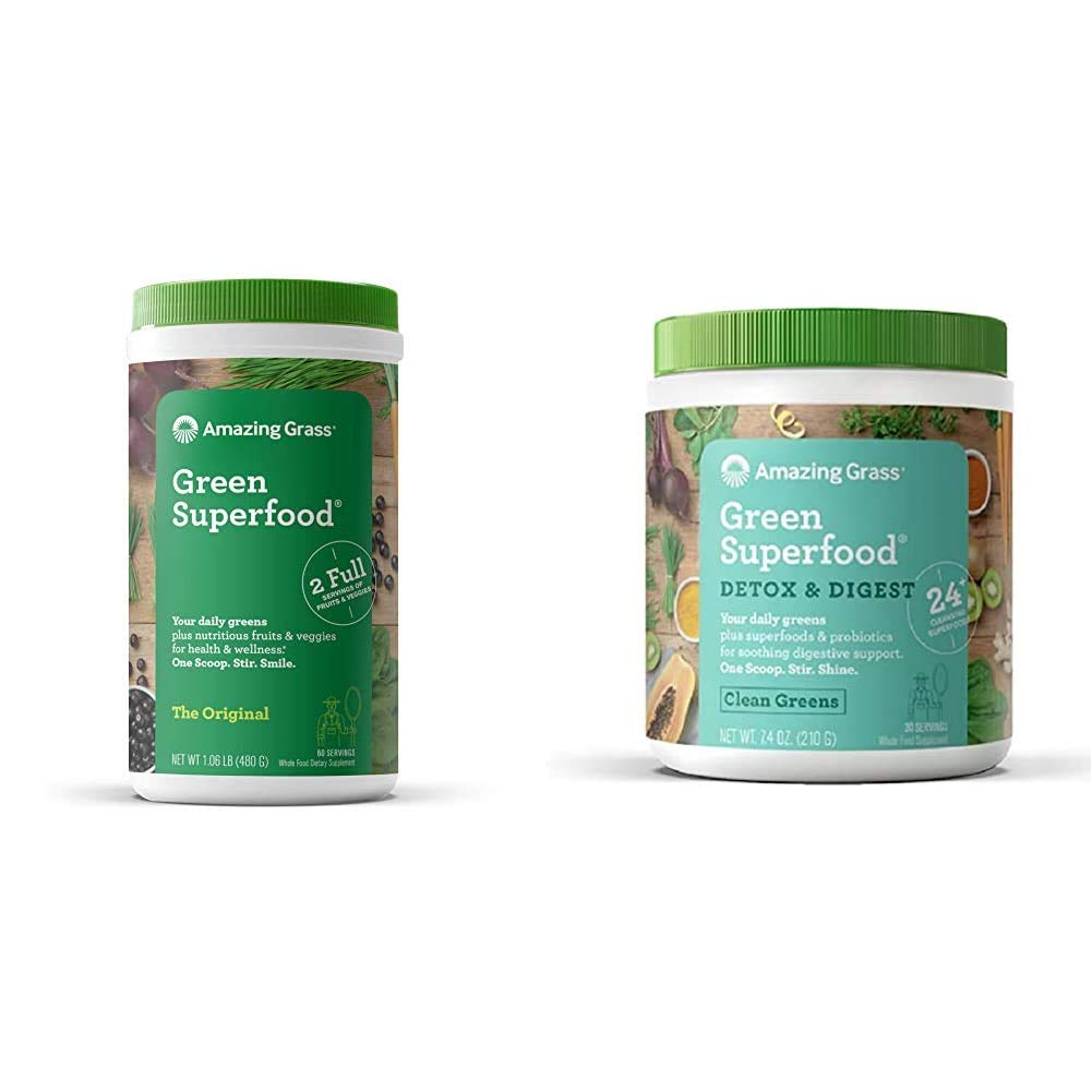 Amazing Grass Greens Blend Superfood and Detox & Digest Combo Pack for Ultimate Health Benefits