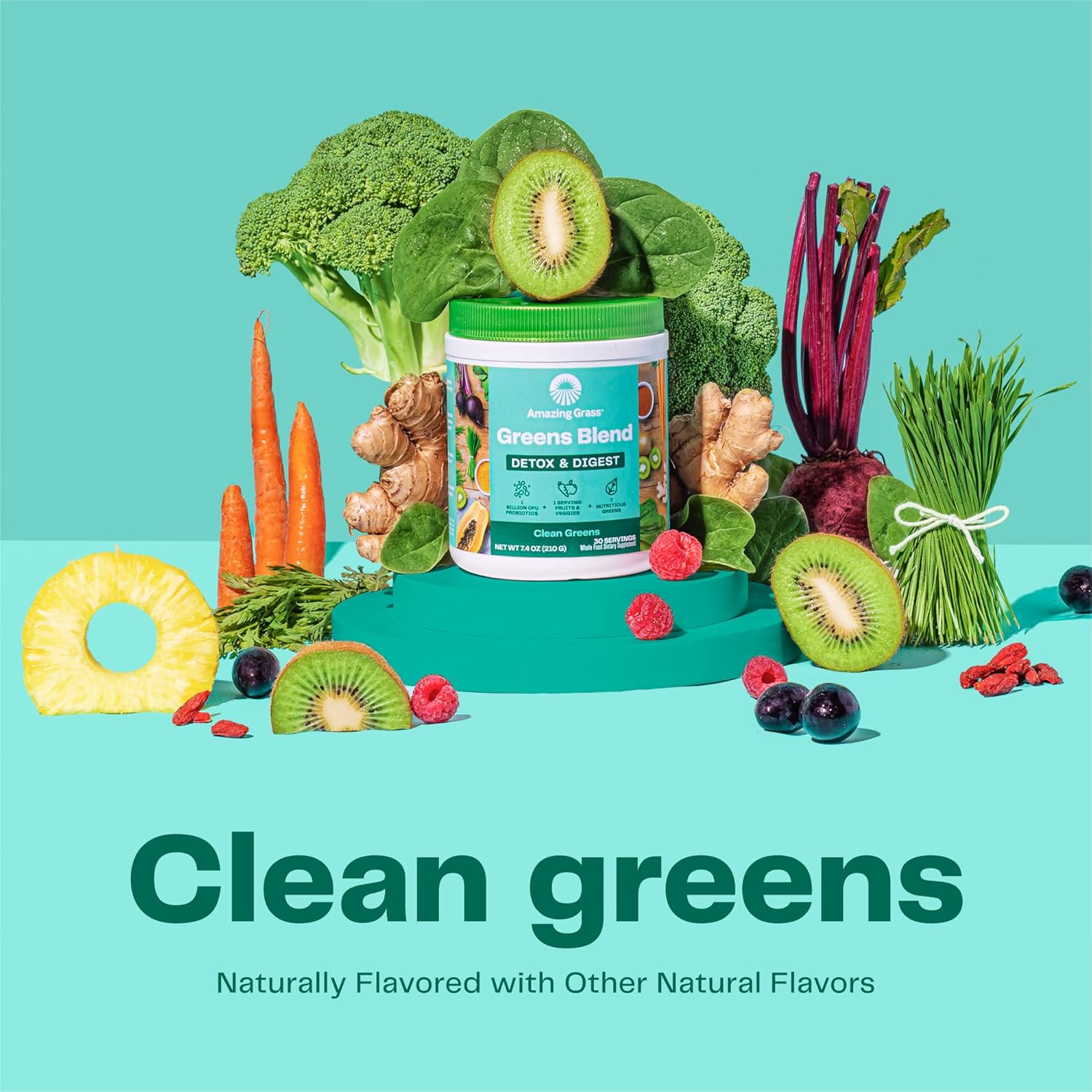 Amazing Grass Greens Superfood Detox & Digest: Greens Powder with Digestive Enzymes & Probiotics, Clean Green, 30 Servings