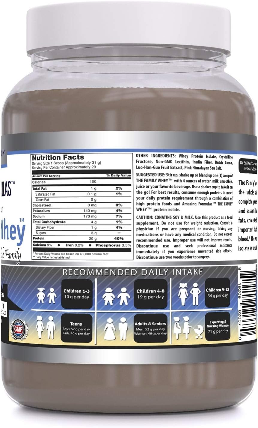 Amazing Nutrition Amazing Formulas Family Whey Protein Isolate Powder - 2 lbs - Complete & Pure Protein - Gluten Free (Cookie & Cream)