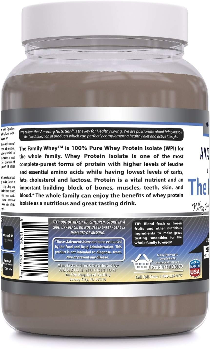Amazing Nutrition Amazing Formulas Family Whey Protein Isolate Powder - 2 lbs - Complete & Pure Protein - Gluten Free (Cookie & Cream)