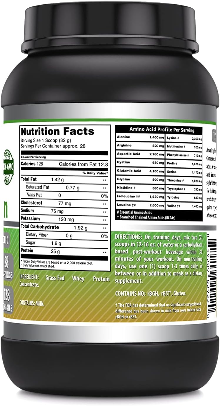 Amazing Nutrition Amazing Formulas Grass-Fed Whey Protein: Non-GMO, Gluten-Free, Natural Sweetener, Supports Energy & Muscle Growth - 2 Lb.