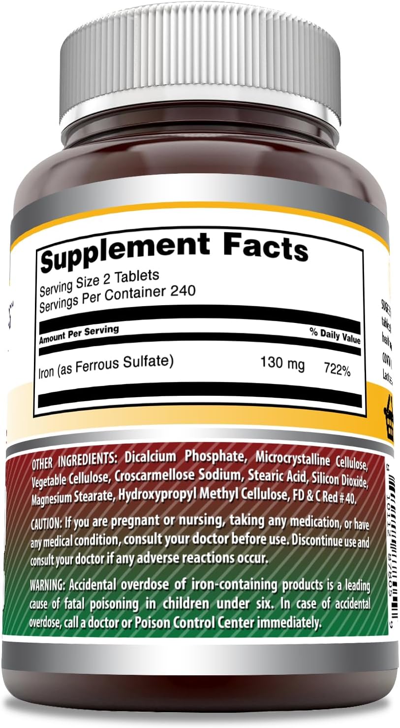 Amazing Nutrition Amazing Formulas Iron Supplement Tablets - 65mg Ferrous Sulfate, Non-GMO, Gluten Free, Made in USA - 480 Count