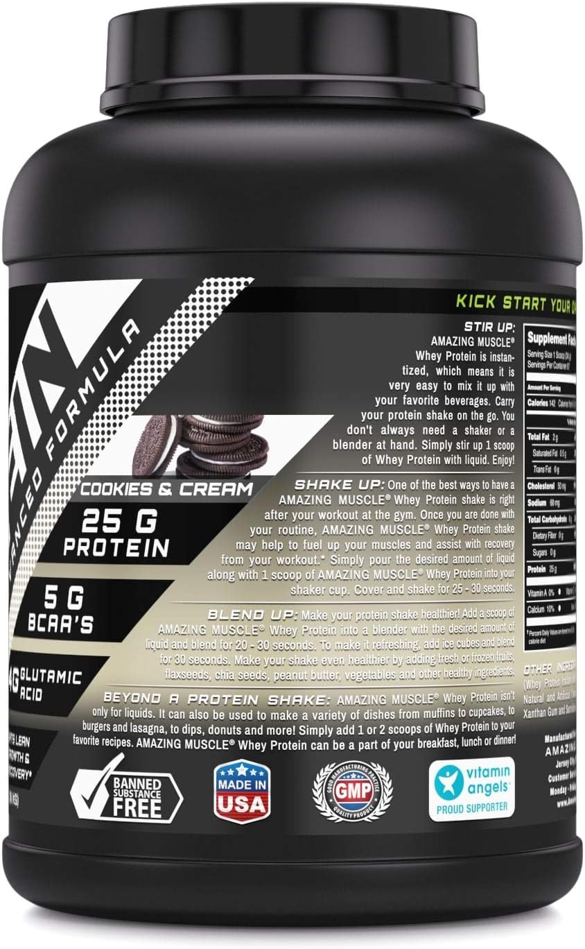 Amazing Nutrition Amazing Muscle Whey Protein Powder - Advanced Formula with Isolate & Concentrate (Cookie & Cream, 5 Lb)