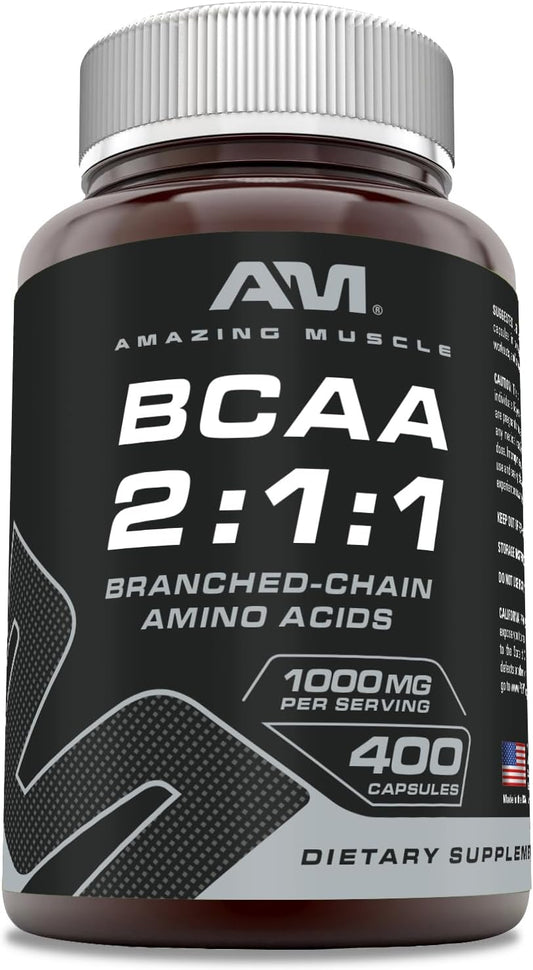 Amazing Nutrition BCAA 2:1:1 1000 Mg Pre-Workout Supplement - 400 Capsules - Non-GMO - Gluten-Free - USA Made