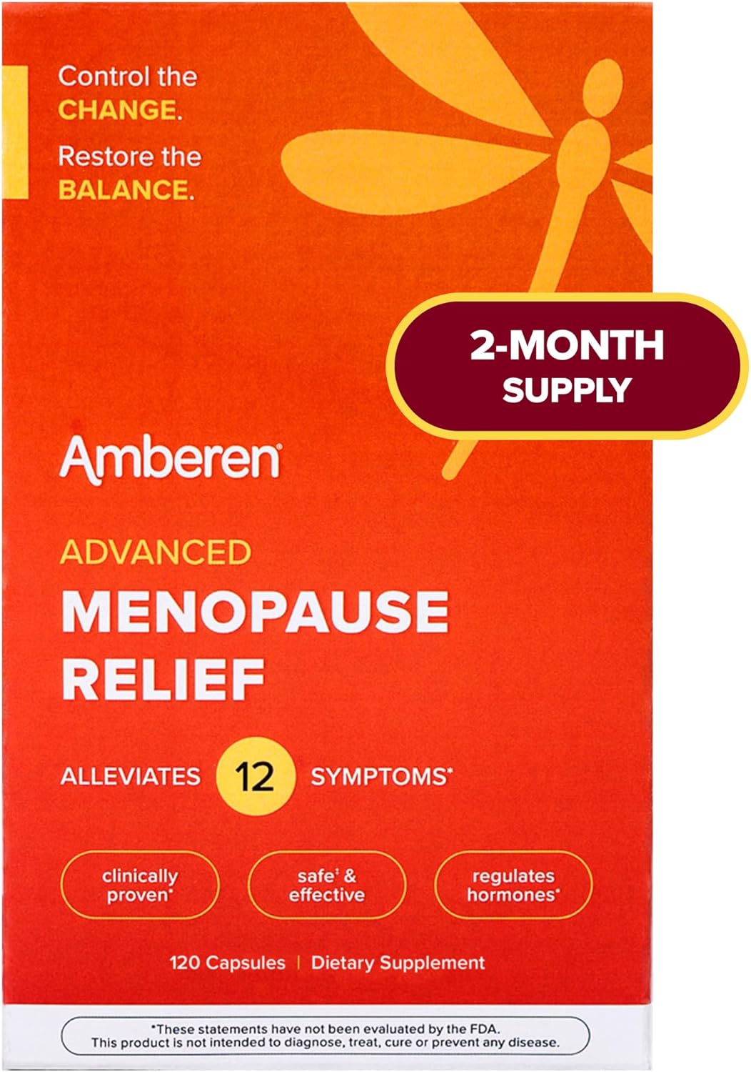 Amberen Menopause Relief - Clinically Proven to Alleviate 12 Symptoms, Including Hot Flashes and Mood Swings. 2 Month Supply.