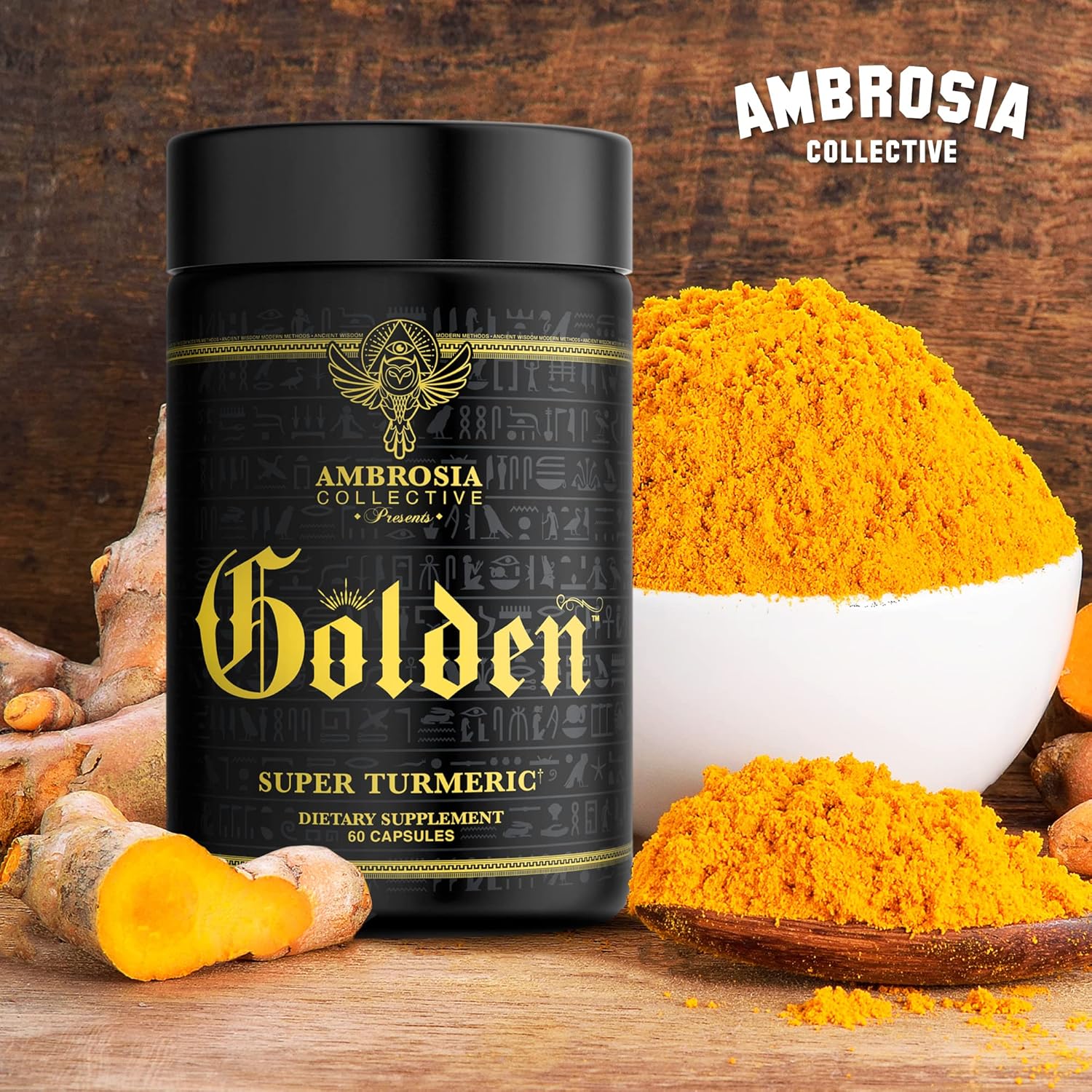 Ambrosia Golden Super Turmeric Capsules | High Absorption Curcumin | Gut & Brain Health Support | Joint Care | 765mg Curcuminoids | 60 Veg Caps (30 Days)