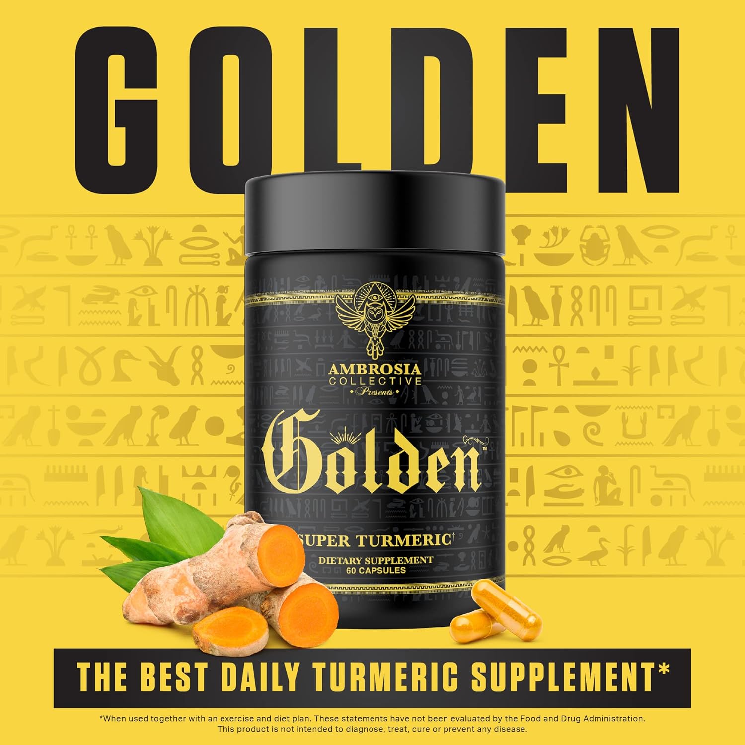 Ambrosia Golden Super Turmeric Capsules | High Absorption Curcumin | Gut & Brain Health Support | Joint Care | 765mg Curcuminoids | 60 Veg Caps (30 Days)