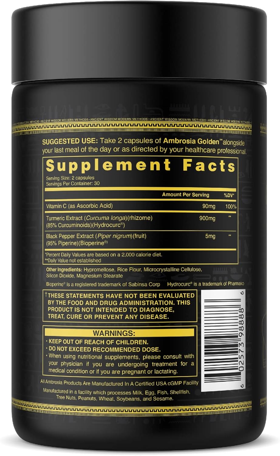 Ambrosia Golden Super Turmeric Capsules | High Absorption Curcumin | Gut & Brain Health Support | Joint Care | 765mg Curcuminoids | 60 Veg Caps (30 Days)