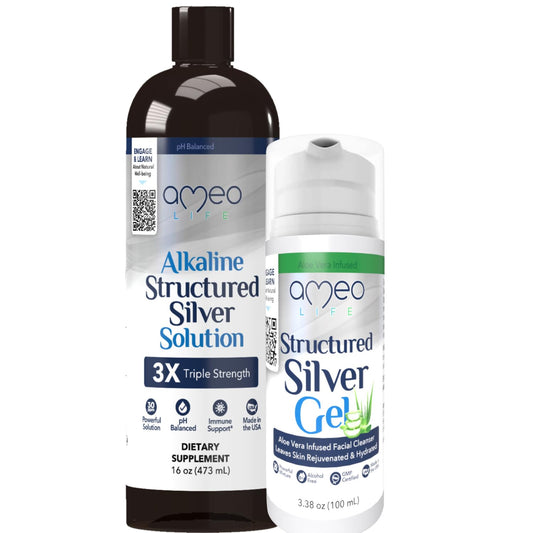 Ameo Life Colloidal Silver Gel and Liquid Set with Aloe Vera for Skin Care