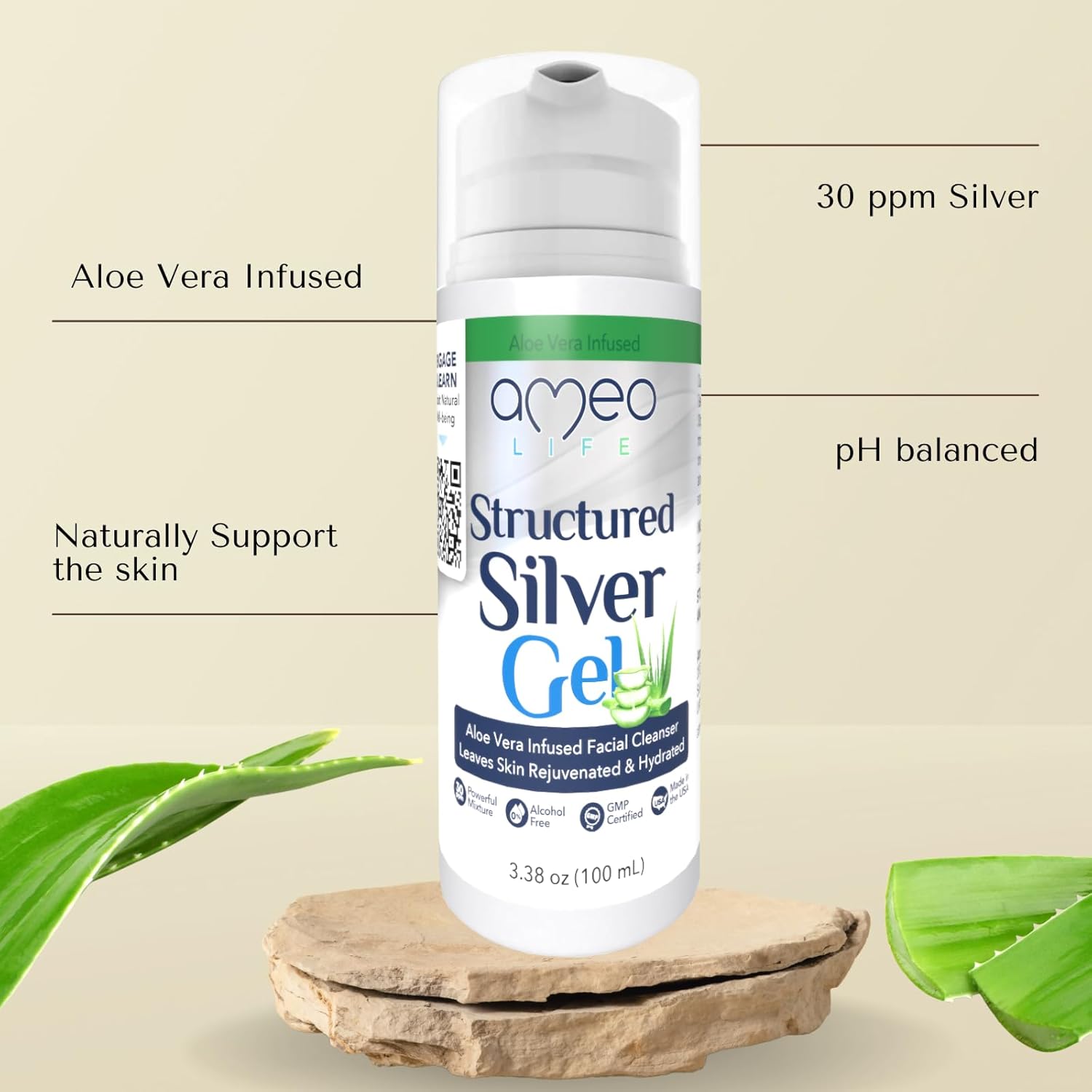 Ameo Life Colloidal Silver Gel and Liquid Set with Aloe Vera for Skin Care