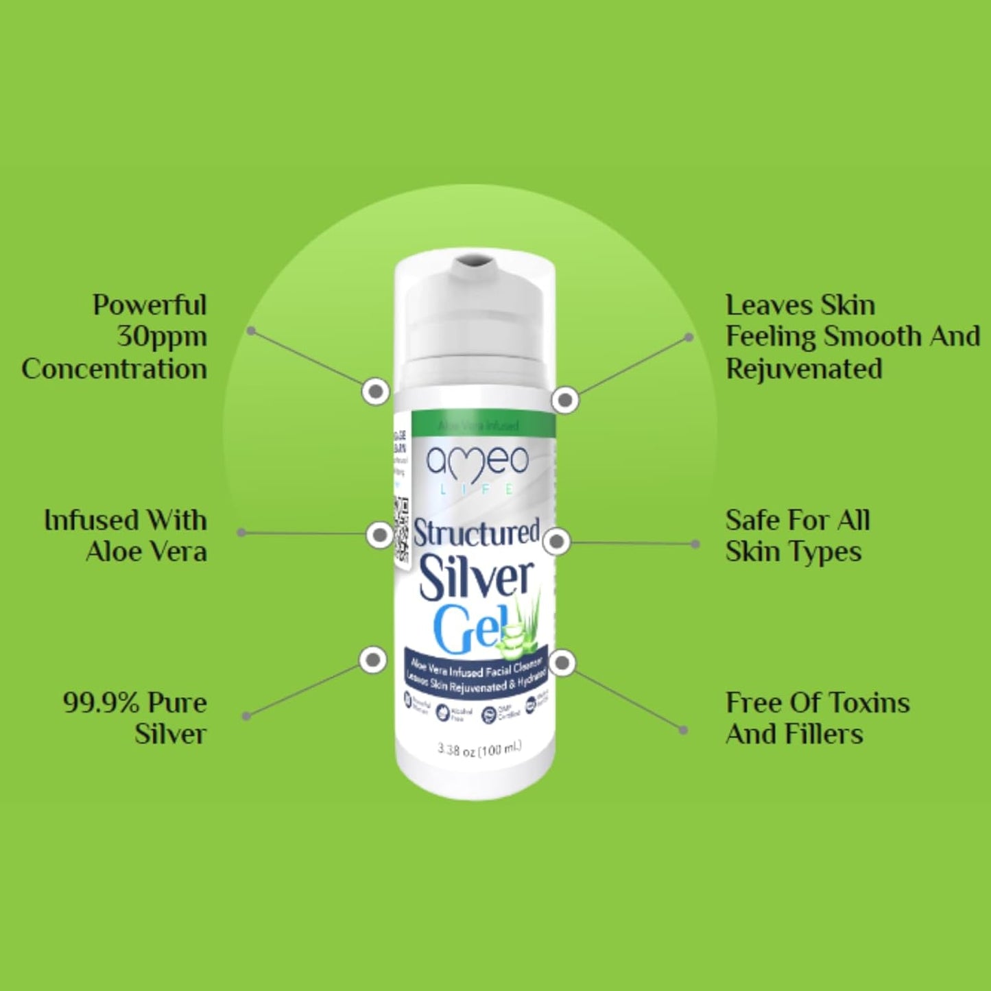 Ameo Life Colloidal Silver Gel and Liquid Set with Aloe Vera for Skin Care