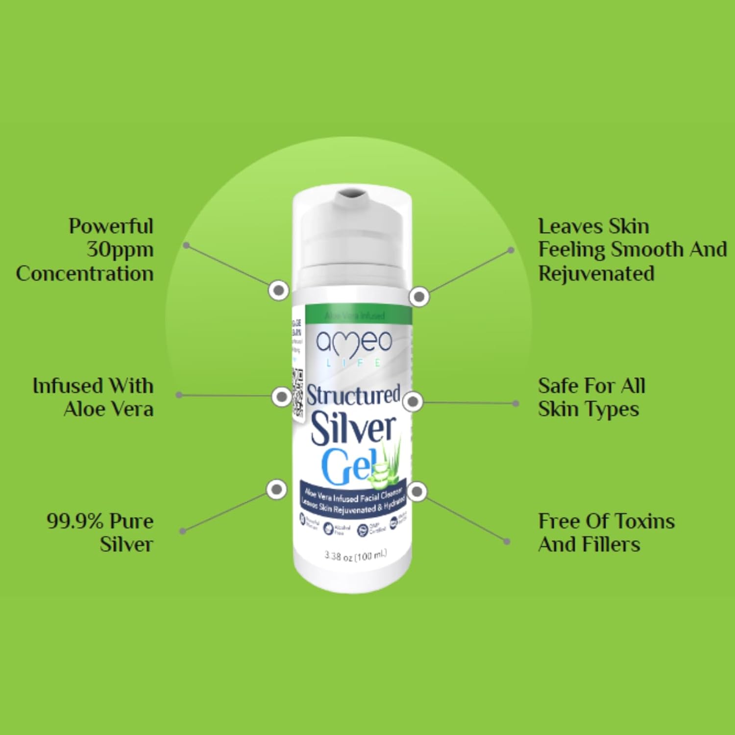 Ameo Life Colloidal Silver Gel and Liquid Set with Aloe Vera for Skin Care
