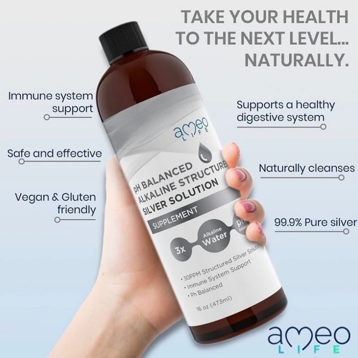 Ameo Life Colloidal Silver Gel and Liquid Set with Aloe Vera for Skin Care