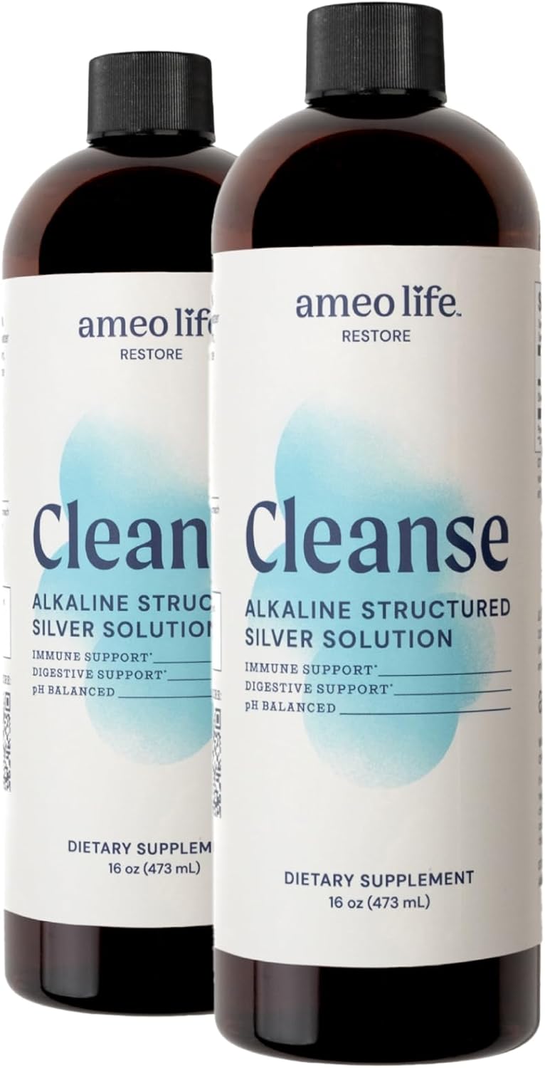 Ameo Life Colloidal Silver Liquid - 30ppm Structured Silver Water for Immune & Gut Support - 16 oz x 2 Packs