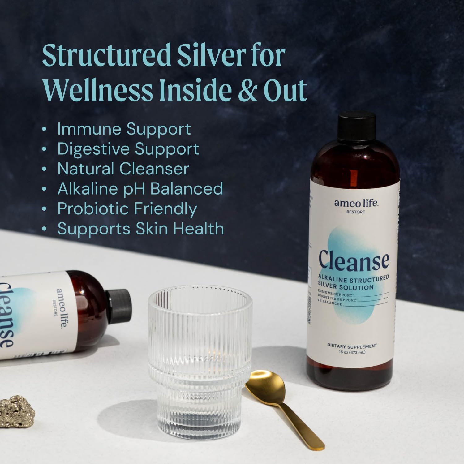 Ameo Life Colloidal Silver Liquid - 30ppm Structured Silver Water for Immune & Gut Support - 16 oz x 2 Packs