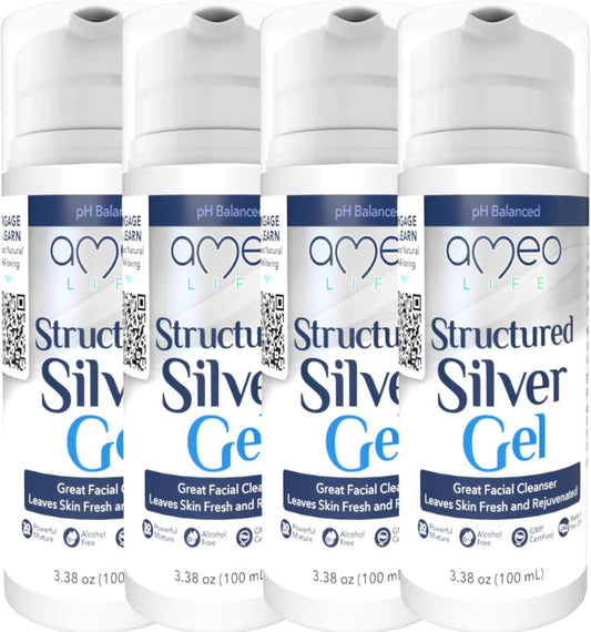 Ameo Life Extra Strength Colloidal Silver Gel 35 ppm pH Balanced Gel for Skin Support - Pack of 4 - 100 ml each