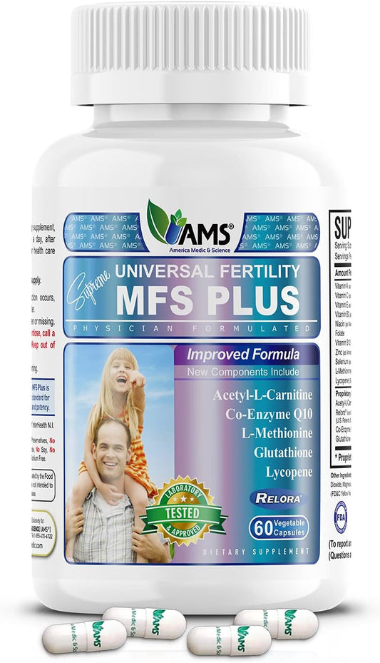 America Medic & Science MFS Plus Fertility Supplements for Men - 60 Capsules, Boost Sperm Count & Motility, Zinc & CoQ10