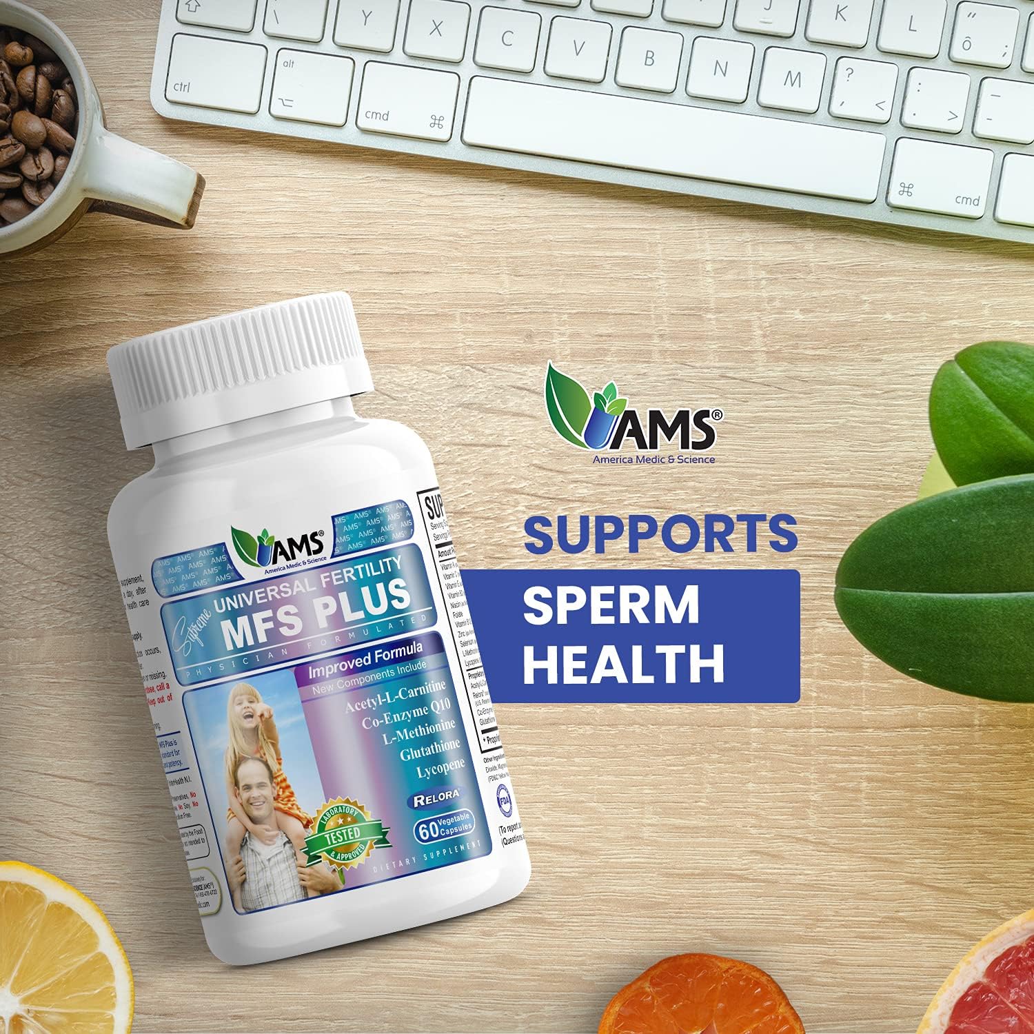 America Medic & Science MFS Plus Fertility Supplements for Men - 60 Capsules, Boost Sperm Count & Motility, Zinc & CoQ10