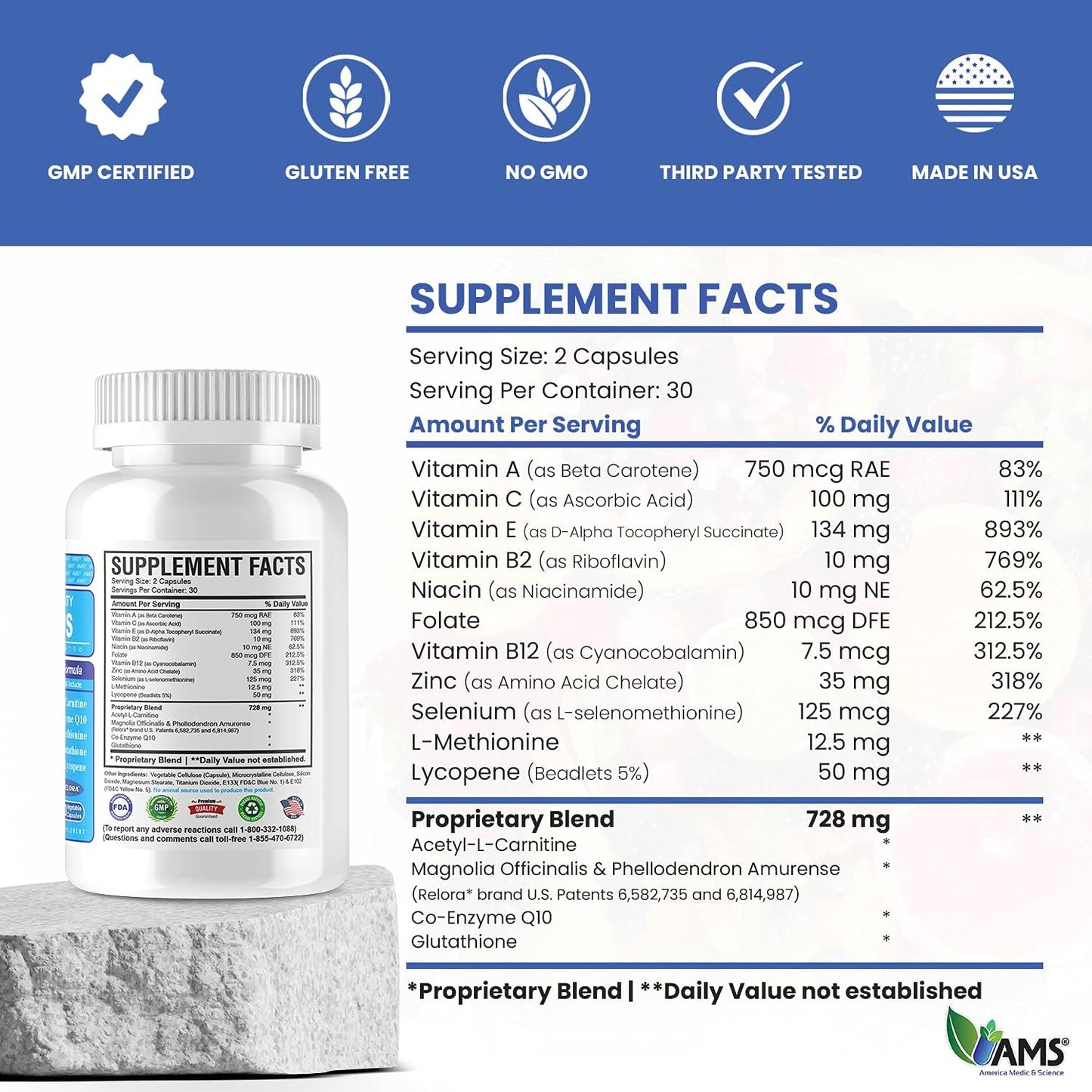 America Medic & Science MFS Plus Fertility Supplements for Men - 60 Capsules, Boost Sperm Count & Motility, Zinc & CoQ10