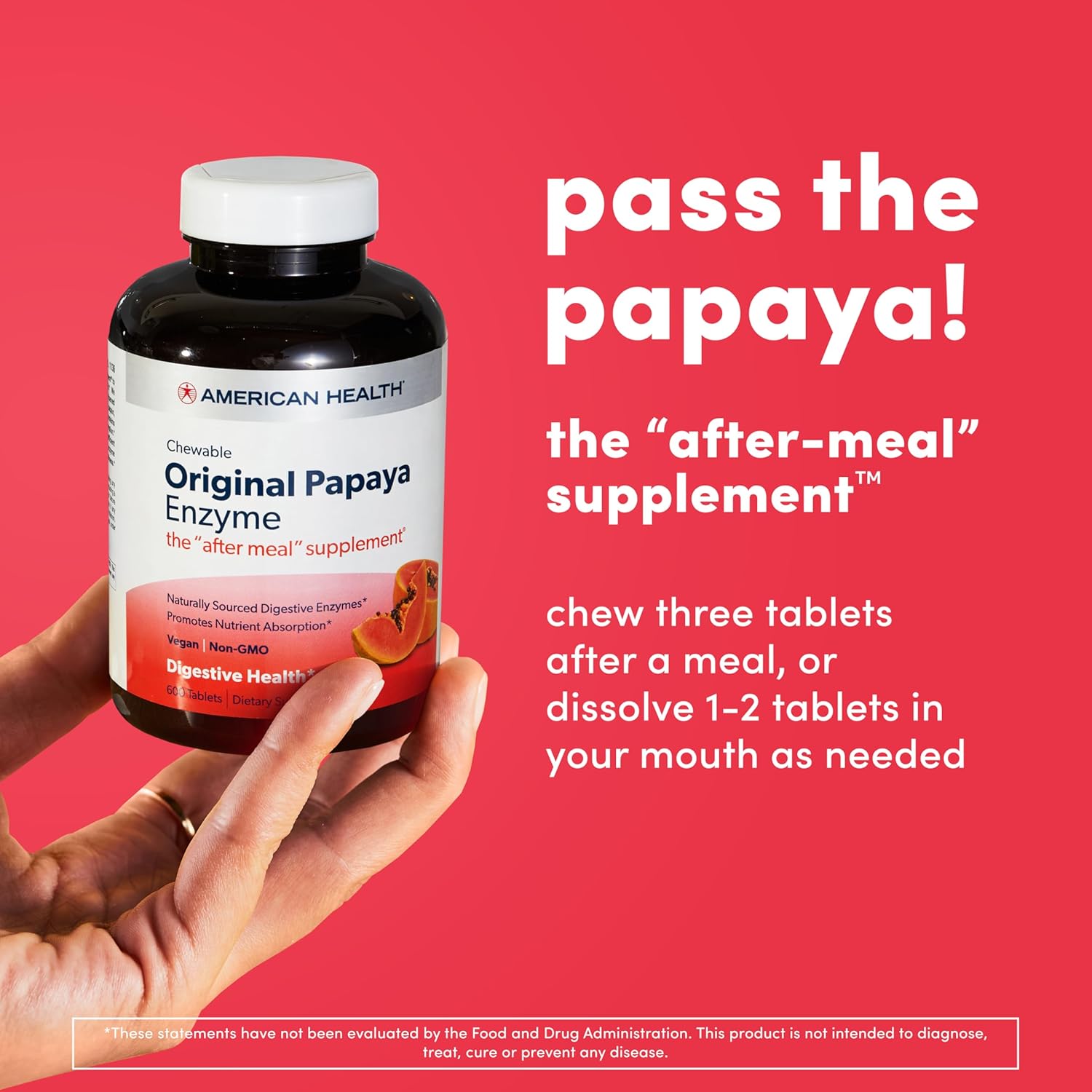 American Health Papaya Enzyme Chewable Tablets - Supports Digestion, Nutrient Absorption - Gluten-Free, Vegetarian - 100 Count, Original Formula
