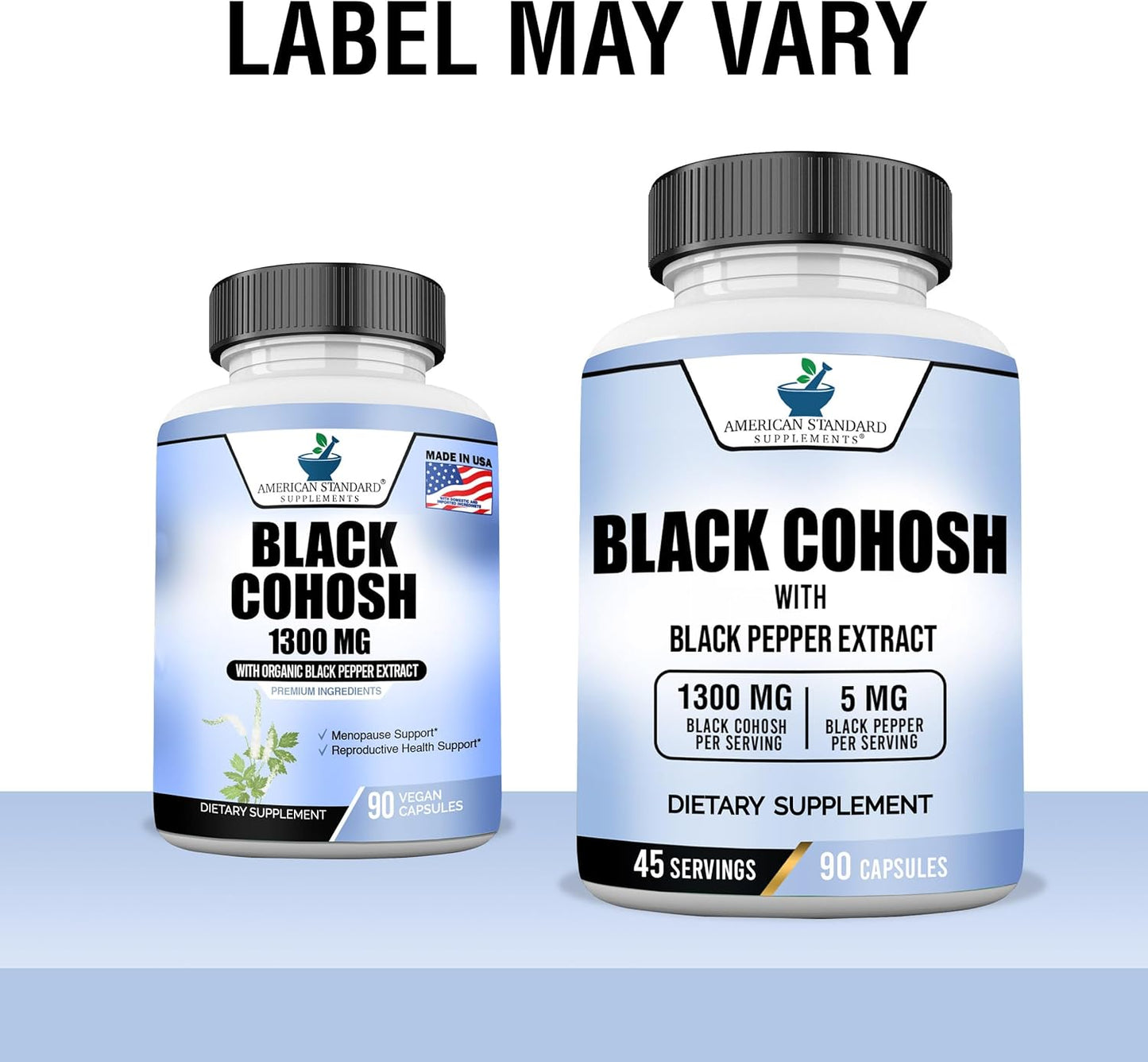 American Standard Black Cohosh Supplement - 1300mg with Black Pepper - Vegan, Gluten Free, Non-GMO - 90 Capsules, 45 Servings