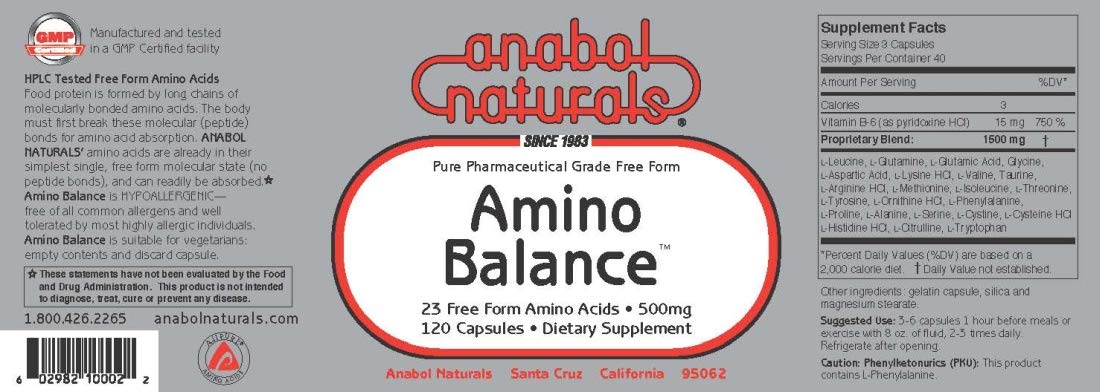 Amino Balance 120 caps by Anabol Naturals - Energy Supplement with BCAA's and Essential Amino Acids for Sports Nutrition and Muscle Recovery
