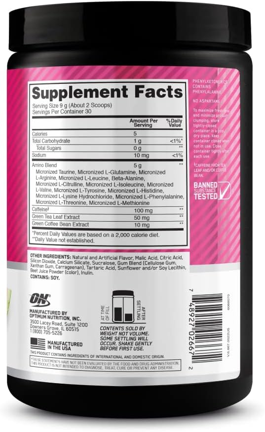 Amino Energy Pre-Workout Powder with Green Tea, BCAA, Amino Acids, Green Coffee Extract - Watermelon Flavor, 30 Servings - Keto Friendly